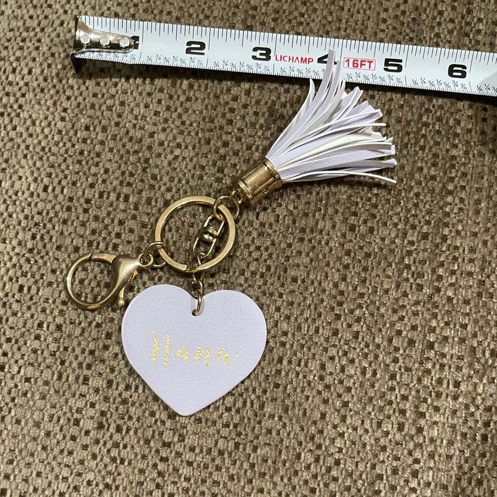 Fun white “nana” key / Purse Fob with tassel.